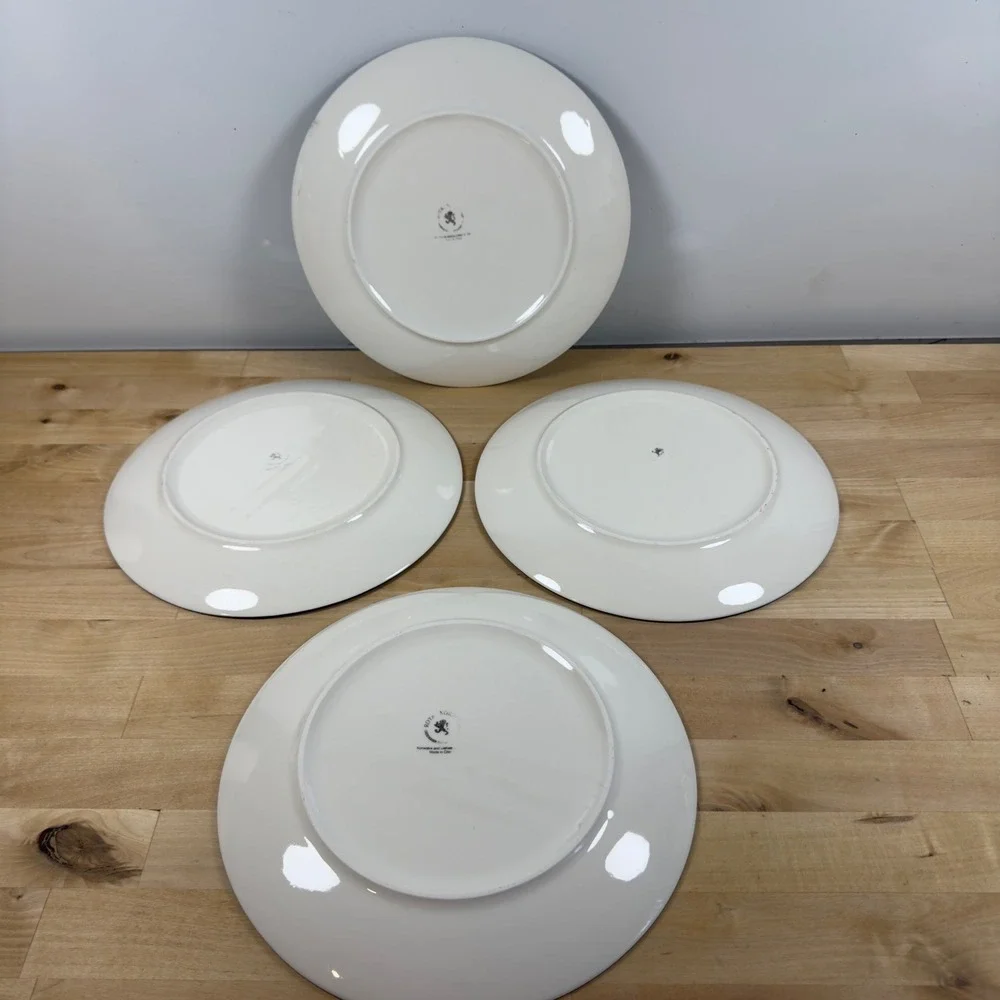 Royal Norfolk Black White Mandala Dinner Plates Set of 4 Stoneware 10.5 Inch